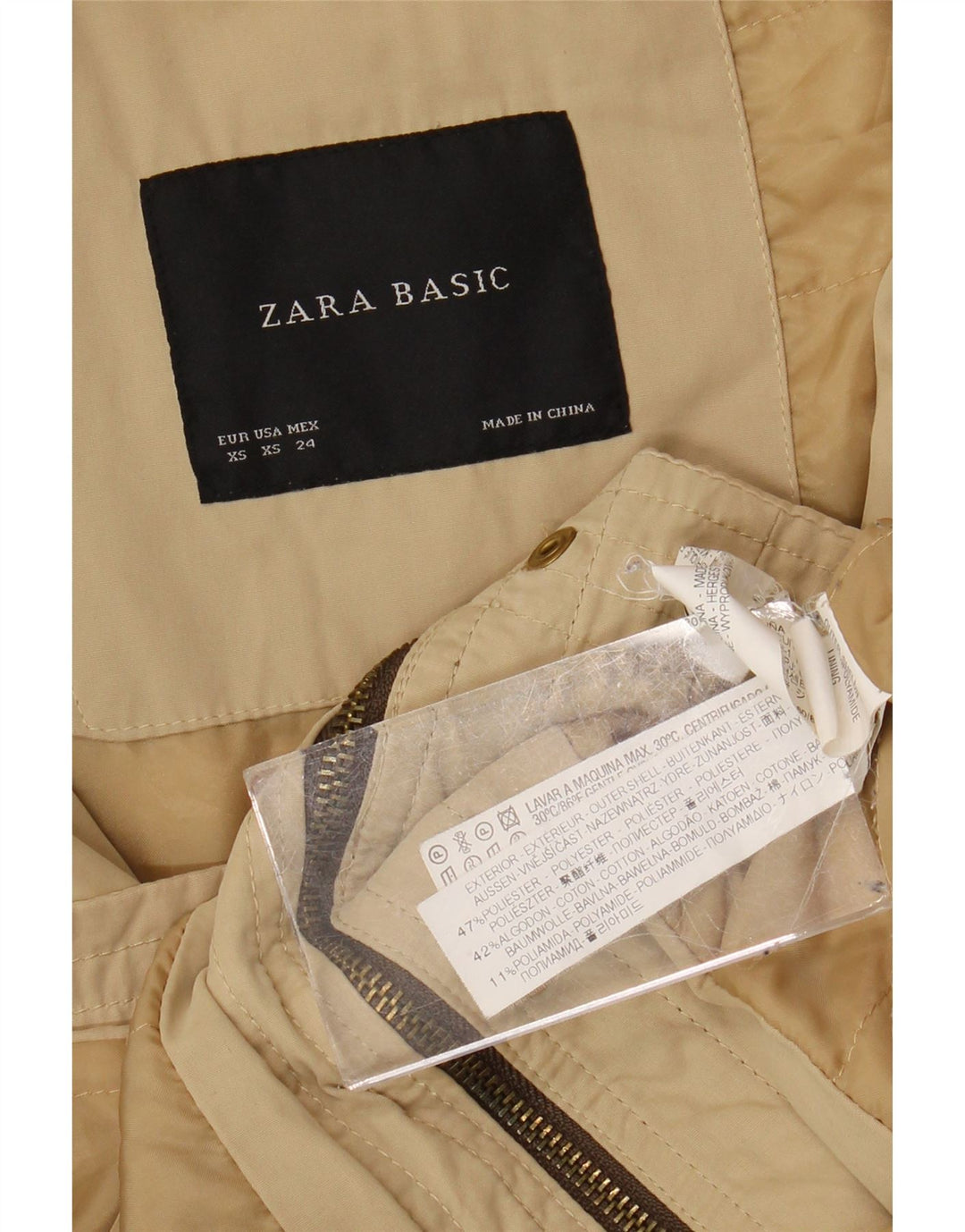 Zara Womens Hooded Parka Jacket UK 6 XS Beige Polyester