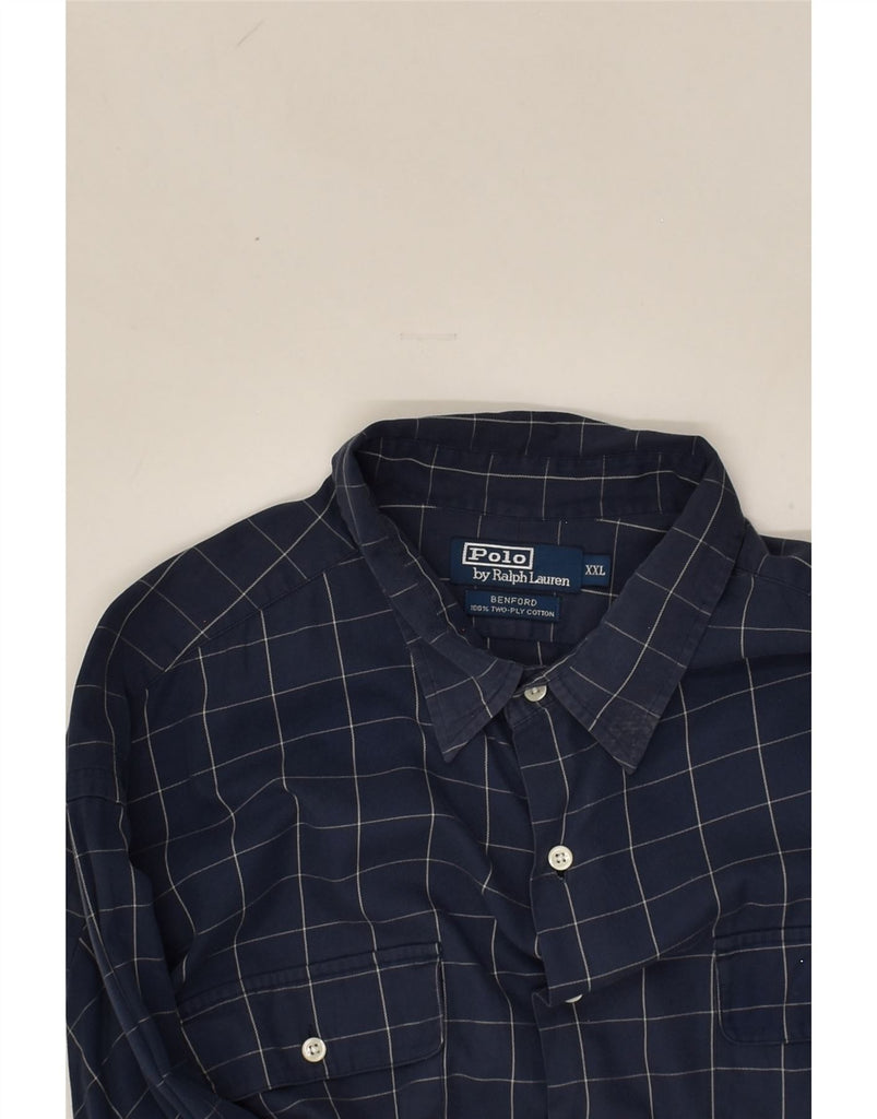 POLO RALPH LAUREN Mens Shirt 2XL Navy Blue Check Cotton | Vintage Polo Ralph Lauren | Thrift | Second-Hand Polo Ralph Lauren | Used Clothing | Messina Hembry 