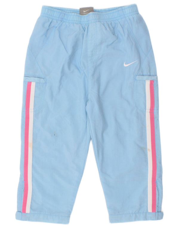 Nike Girls Graphic Cargo Windbreaker Trousers 2-3 Years Blue Striped