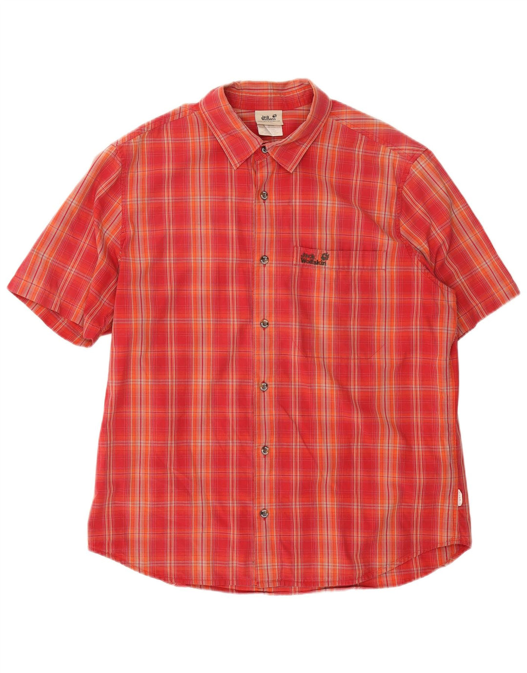 JACK WOLFSKIN Mens Short Sleeve Shirt Large Red Check Cotton