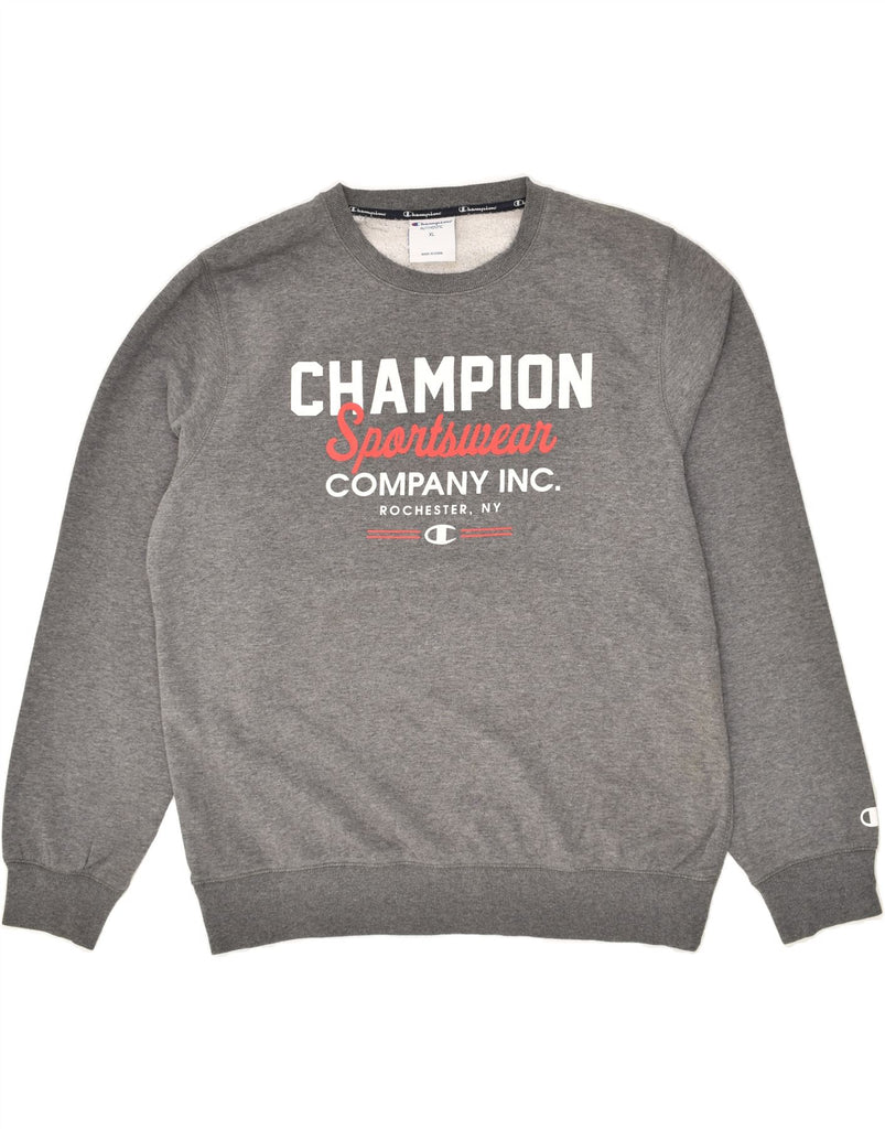 CHAMPION Mens Graphic Sweatshirt Jumper XL Grey Cotton | Vintage Champion | Thrift | Second-Hand Champion | Used Clothing | Messina Hembry 