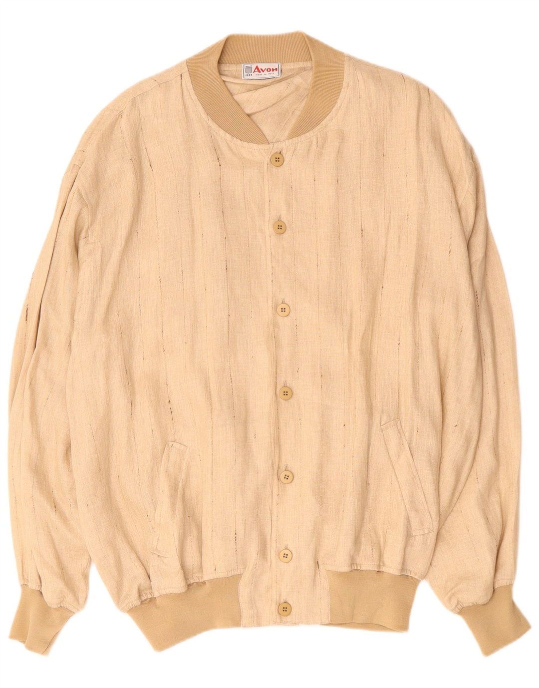 VINTAGE Mens Bomber Jacket UK 42 XL Beige Pinstripe Linen