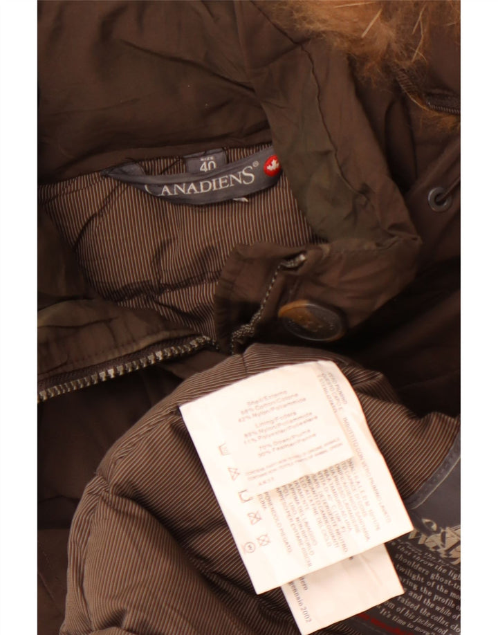 CANADIENS Womens Hooded Padded Jacket EU 40 Medium Brown Cotton