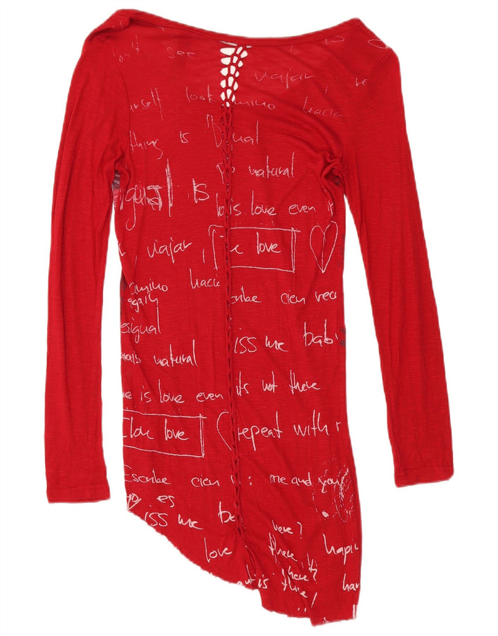 DESIGUAL Womens Long Sleeve Asymmetric Blouse Top UK 8 Small Red Butterfly