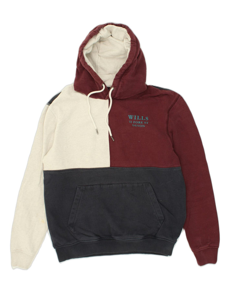 JACK WILLS Mens Hoodie Jumper Medium Maroon Colourblock Cotton | Vintage Jack Wills | Thrift | Second-Hand Jack Wills | Used Clothing | Messina Hembry 