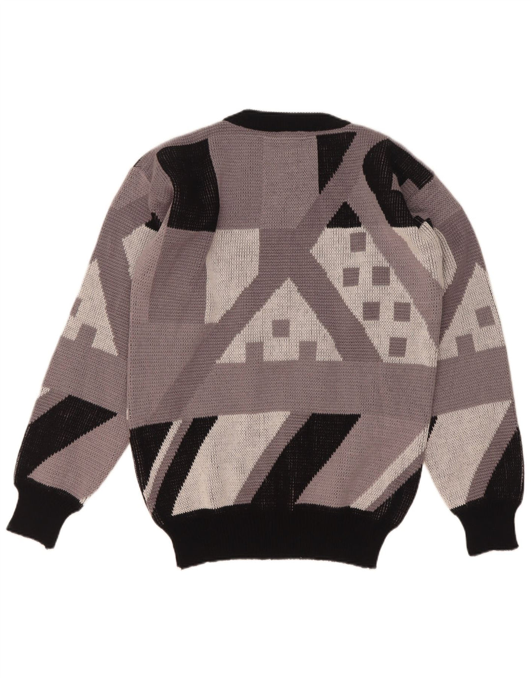 Vintage Mens Crew Neck Jumper Sweater IT 48 Medium Grey Geometric Acrylic