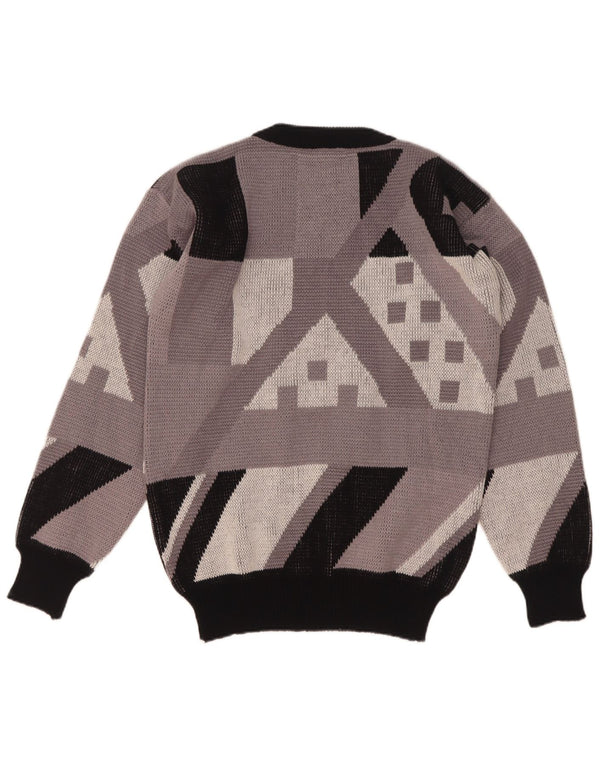 Vintage Mens Crew Neck Jumper Sweater IT 48 Medium Grey Geometric Acrylic