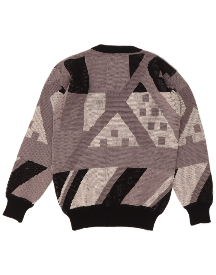 Vintage Mens Crew Neck Jumper Sweater IT 48 Medium Grey Geometric Acrylic