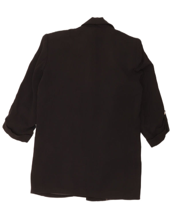 Zara Womens Oversized 3/4 Sleeve Open Blazer Jacket UK 6 XS Black Polyester