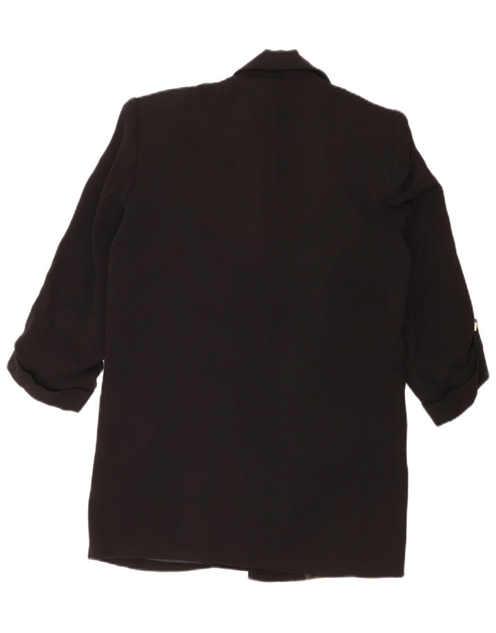 Zara Womens Oversized 3/4 Sleeve Open Blazer Jacket UK 6 XS Black Polyester