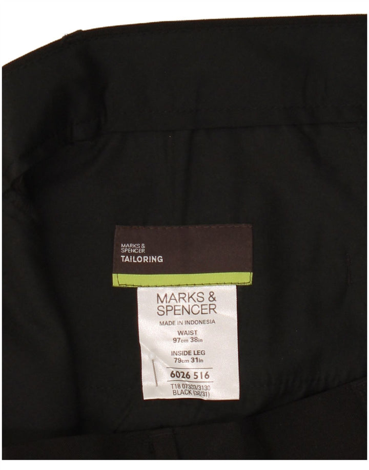 Marks & Spencer Mens Straight Chino Trousers W38 L31 Black Polyester