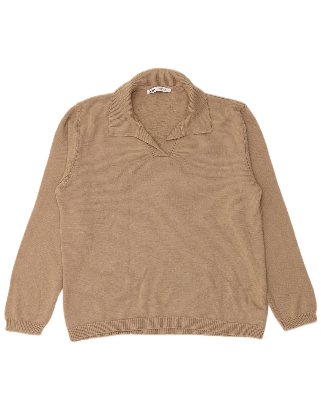 Zara Womens Polo Neck Jumper Sweater UK 14 Medium Beige
