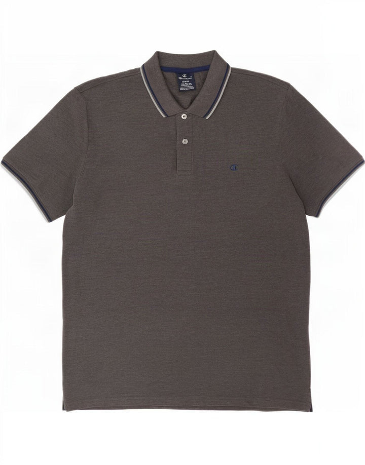 Champion Mens Polo Shirt Large Grey Striped Cotton