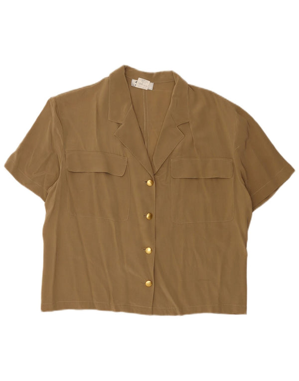 Genny Womens Short Sleeve Shirt Blouse UK 16 Large Beige Silk