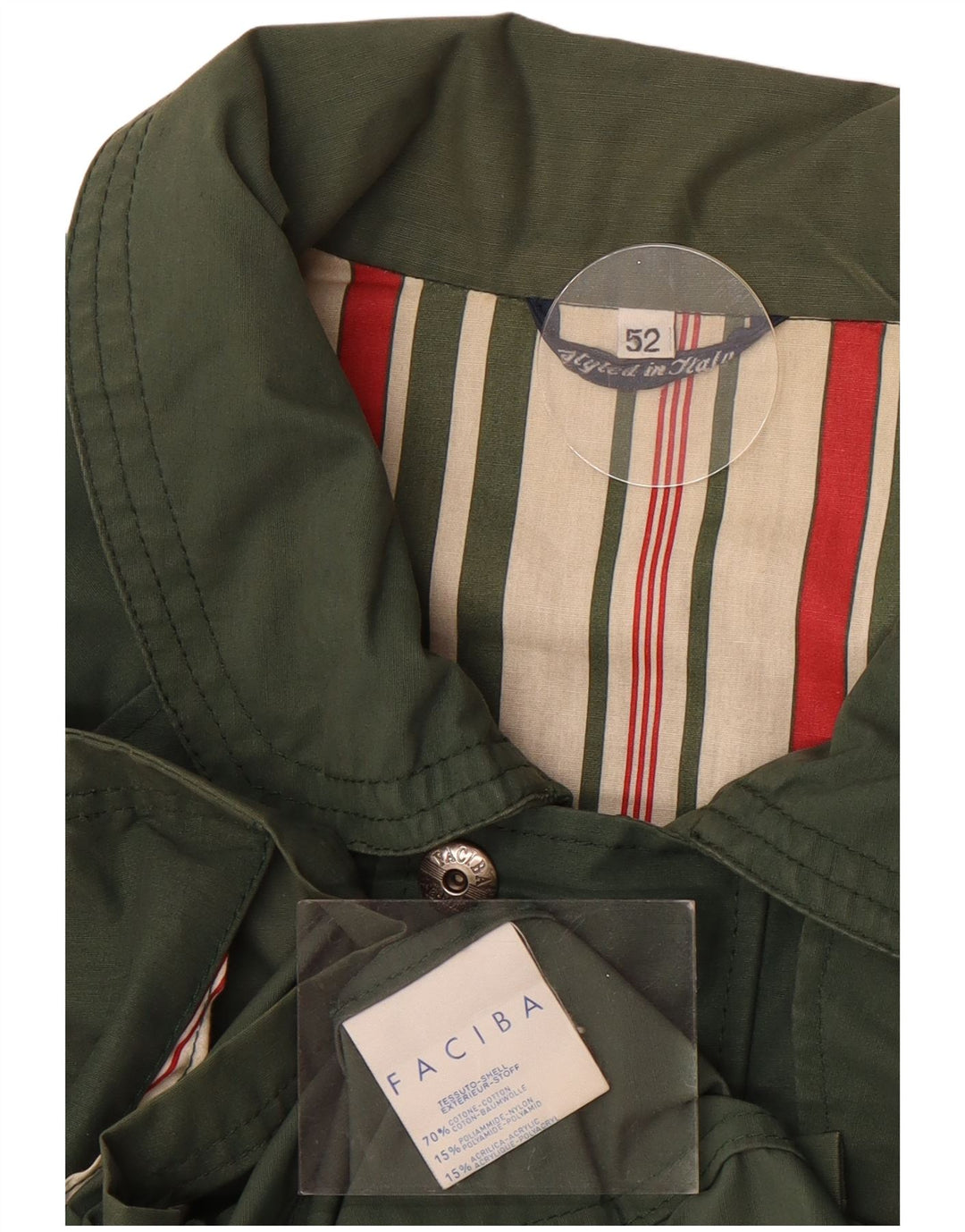 Faciba Mens Bomber Jacket IT 52 XL Green Striped Cotton