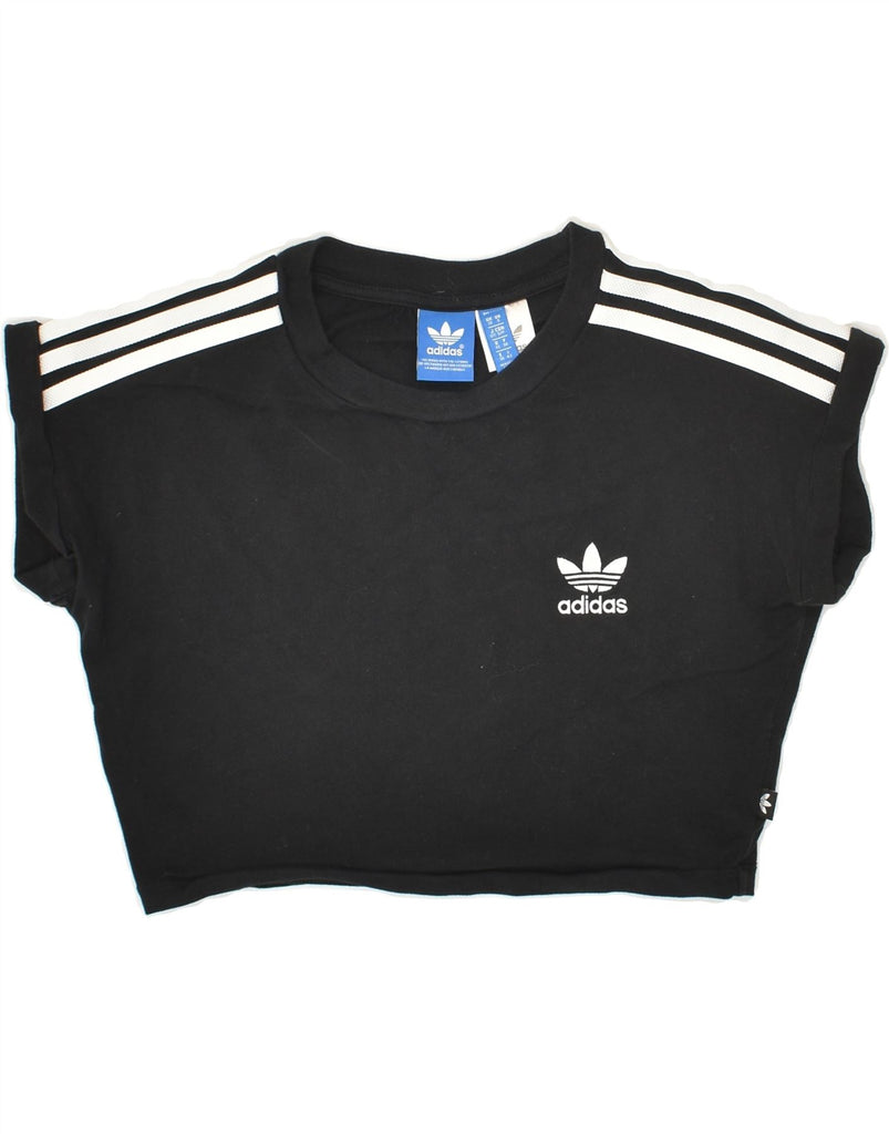 ADIDAS Womens Graphic Crop T-Shirt Top UK 10 Small Black Cotton | Vintage Adidas | Thrift | Second-Hand Adidas | Used Clothing | Messina Hembry 