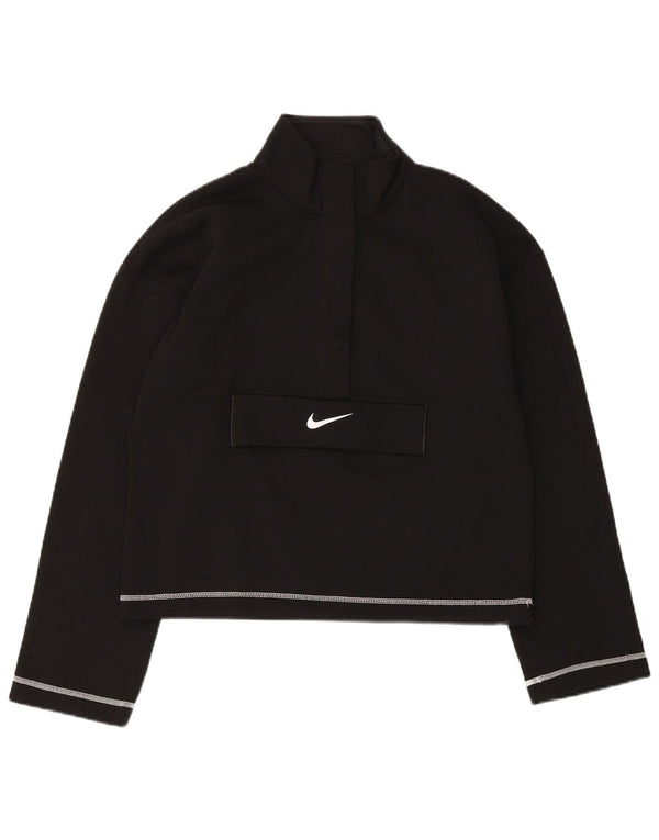 Nike Womens Swoosh Oversized Sweatshirt Jumper UK 6 XS Black Polyester