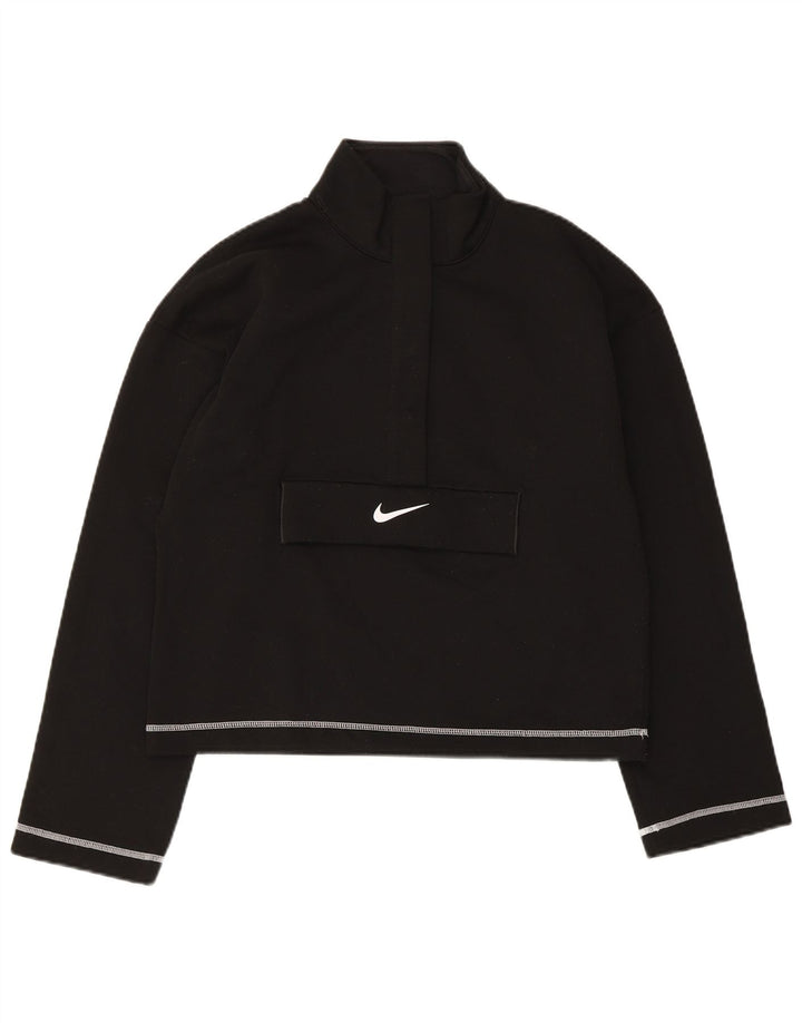 Nike Womens Swoosh Oversized Sweatshirt Jumper UK 6 XS Black Polyester