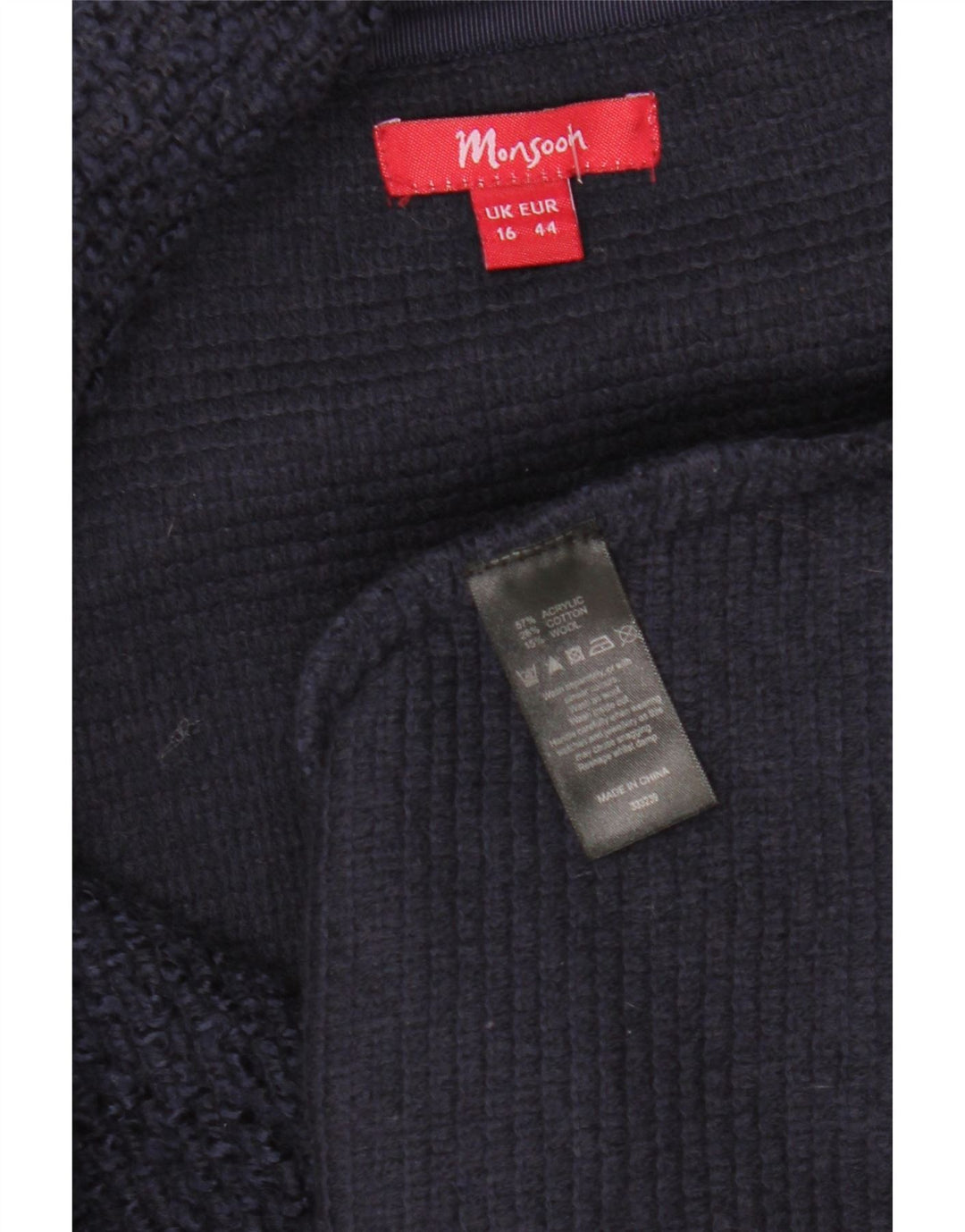 MONSOON Womens 3 Button Blazer Jacket UK 16 Large Navy Blue Acrylic