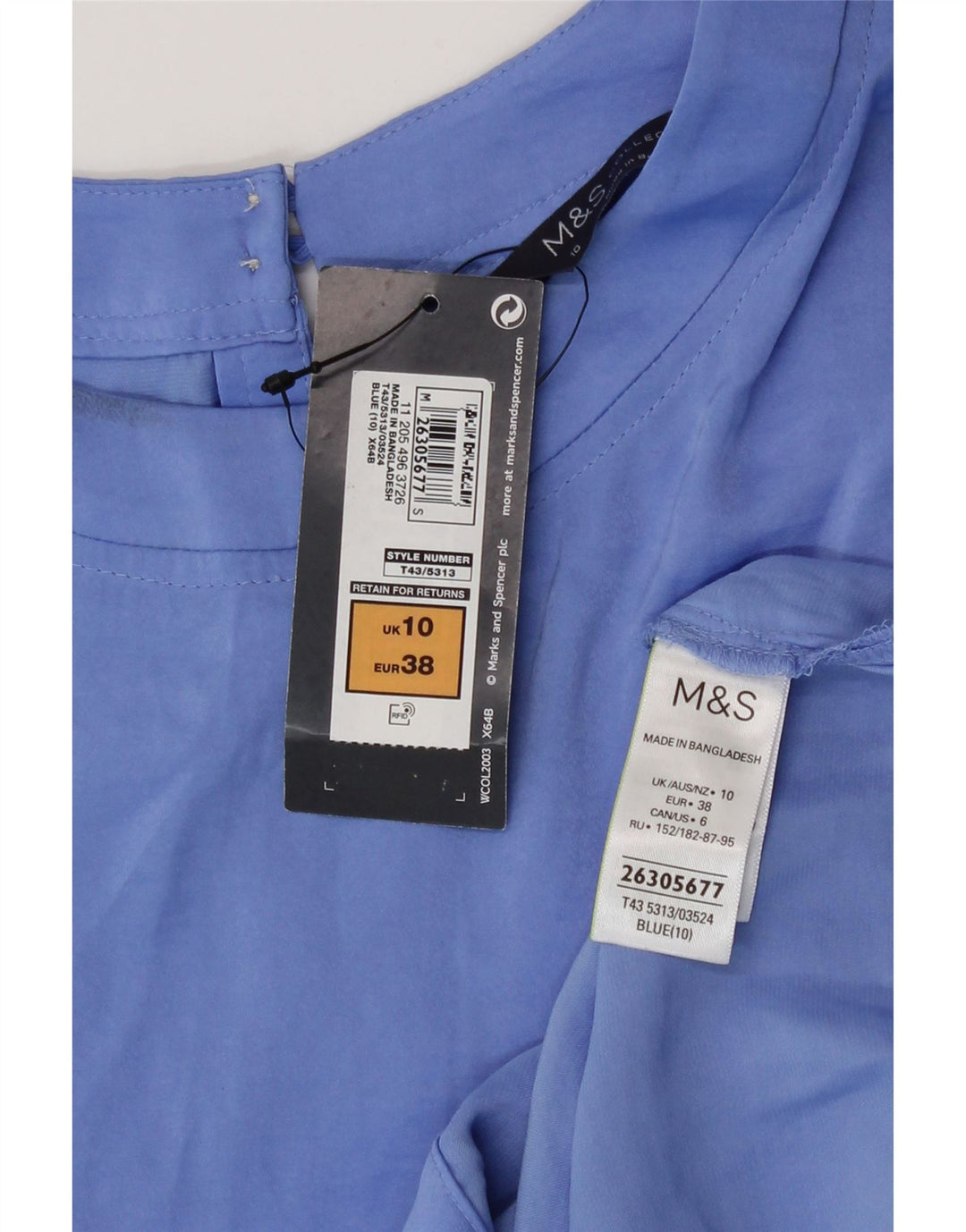 Marks & Spencer Womens Short Sleeve Blouse Top UK 10 Small Blue Polyester