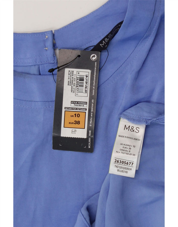 Marks & Spencer Womens Short Sleeve Blouse Top UK 10 Small Blue Polyester