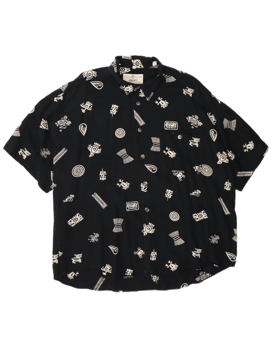 Haupt Mens Abstract Pattern Short Sleeve Shirt UK 45/46 2XL Navy Blue