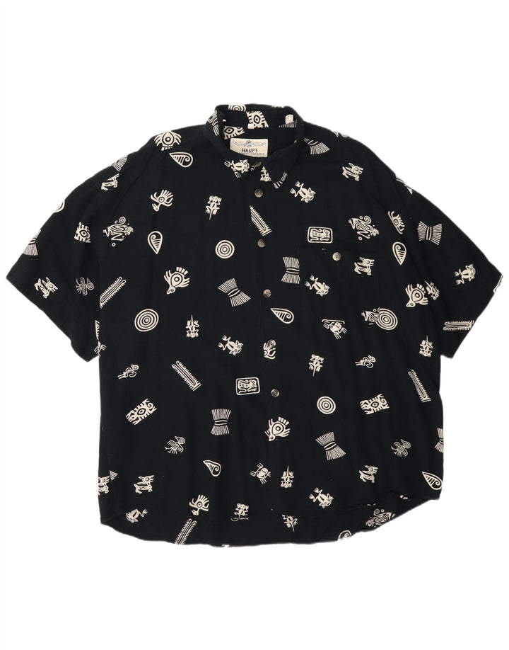 Haupt Mens Abstract Pattern Short Sleeve Shirt UK 45/46 2XL Navy Blue