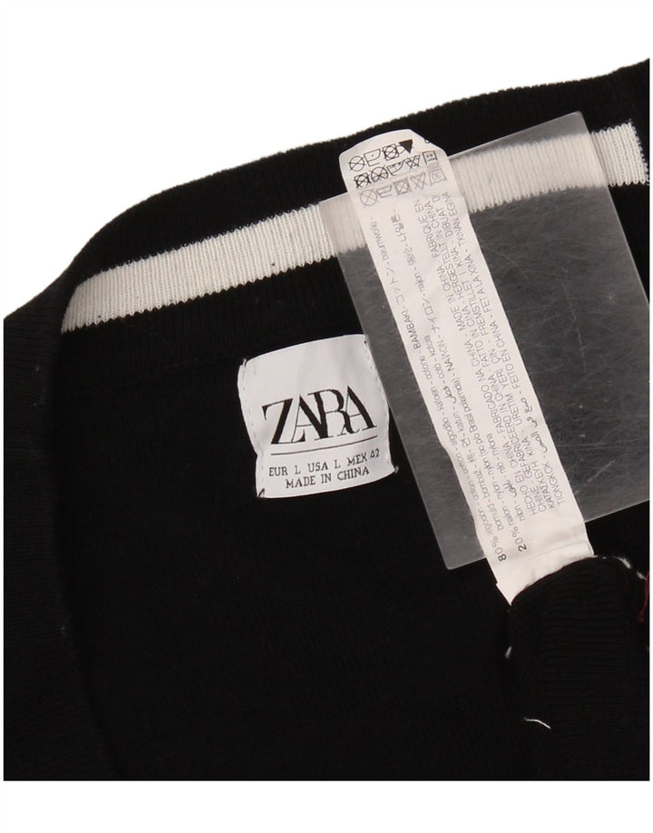 Zara Womens Longline Cardigan Sweater EU 42 Large Black Colourblock Cotton