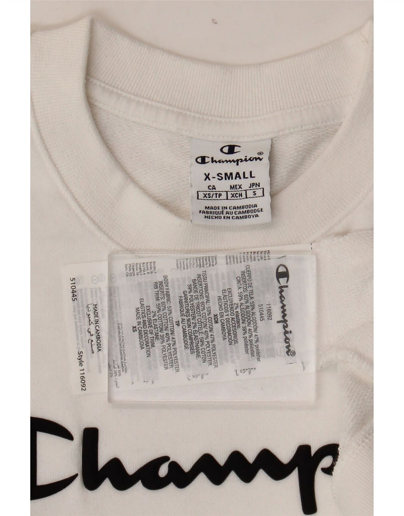 CHAMPION Womens Graphic Sweatshirt Jumper UK 6 XS White Cotton Vintage Champion and Second-Hand Champion from Messina Hembry 
