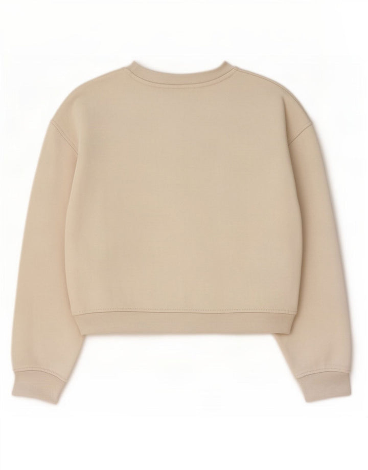 Zara Womens Crop Sweatshirt Jumper UK 14 Medium Off White Cotton