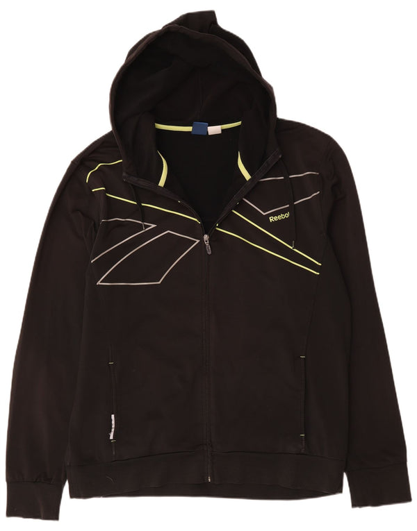 Reebok Mens Graphic Zip Hoodie Sweater Large Black Pinstripe Polyester