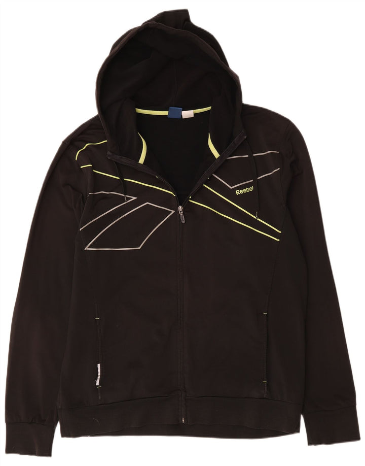 Reebok Mens Graphic Zip Hoodie Sweater Large Black Pinstripe Polyester