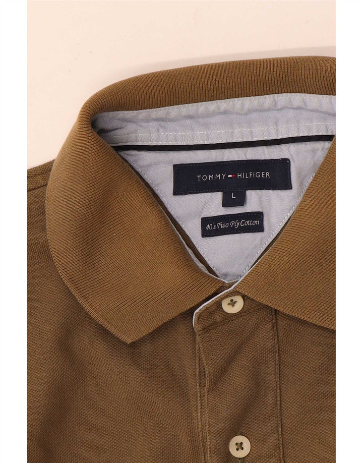 Tommy Hilfiger Mens Polo Shirt Large Brown Cotton