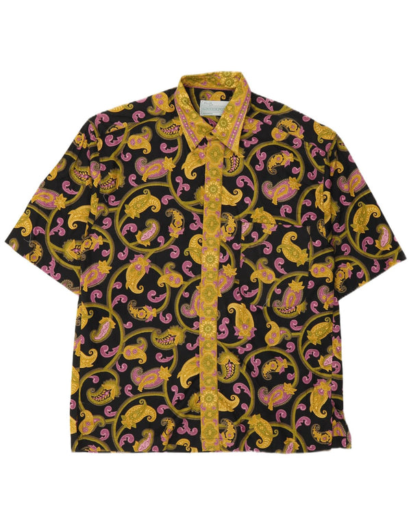 Vintage Mens Short Sleeve Shirt Medium Black Paisley Cotton