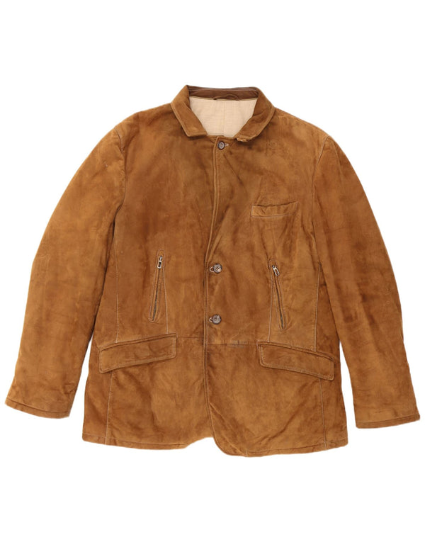 Vintage Mens Suede Jacket Size 60 3XL Brown Leather