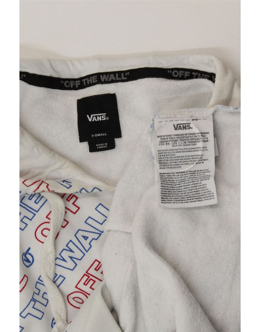 Vans Mens Graphic Hoodie Jumper XS White Cotton
