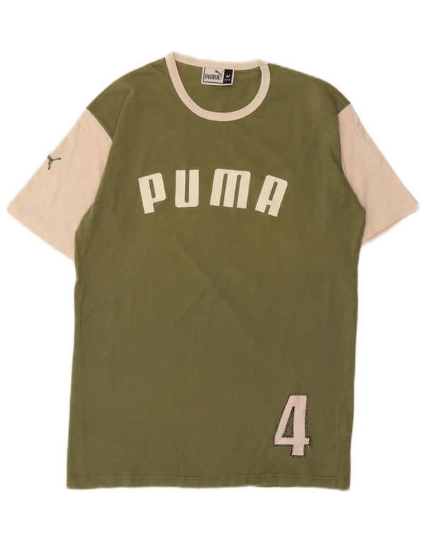 Puma Mens Graphic T-Shirt Top Medium Green Colourblock Cotton