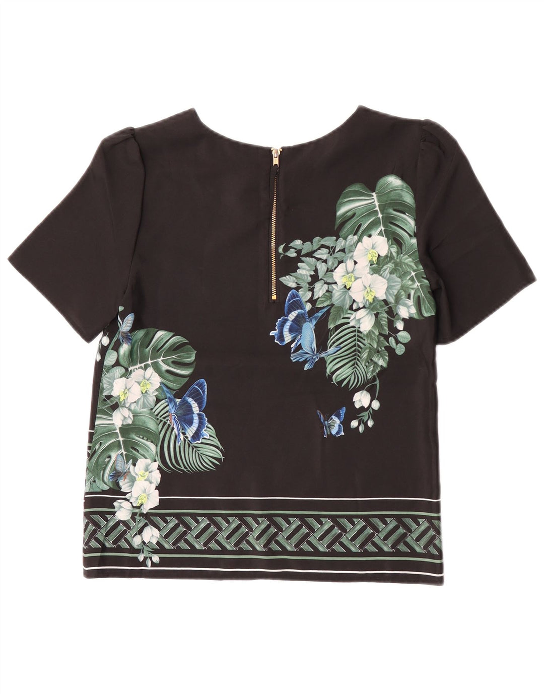 Oasis Womens Blouse Top UK 6 XS Black Floral Polyester