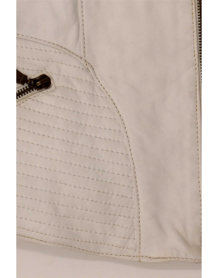 Schegge Womens Leather Racer Jacket IT 52 2XL White