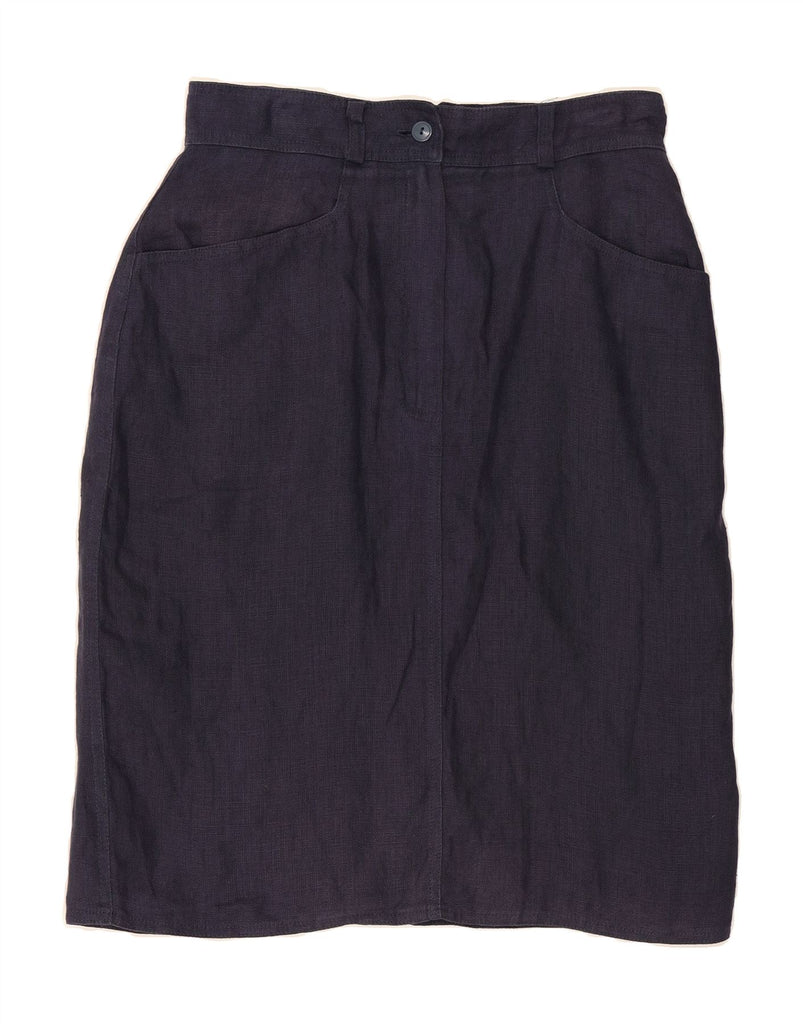PENNY BLACK Womens Straight Skirt IT 44 Medium W28 Navy Blue Linen Vintage Penny Black and Second-Hand Penny Black from Messina Hembry 