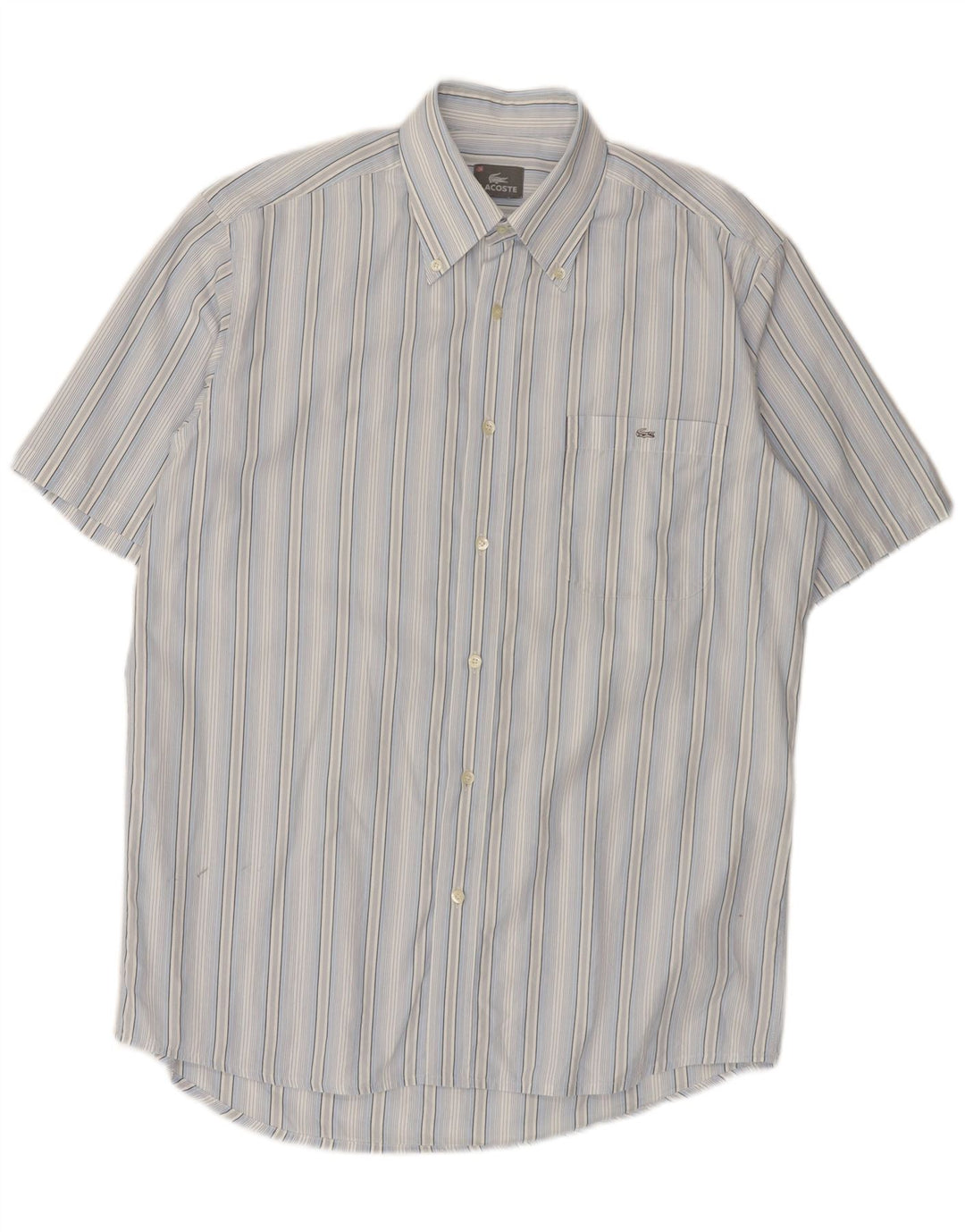 Lacoste Mens Short Sleeve Shirt Size 40 Medium Blue Striped