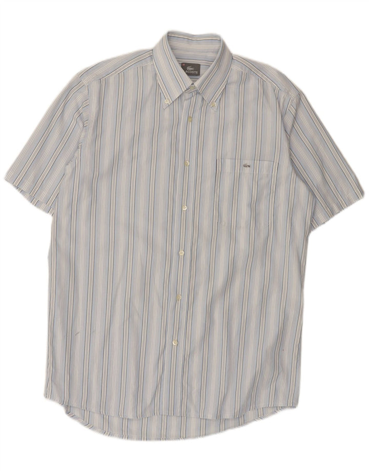 Lacoste Mens Short Sleeve Shirt Size 40 Medium Blue Striped