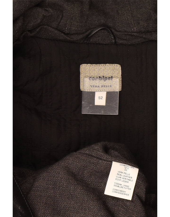 CONBIPEL Mens Hooded Leather Jacket IT 52 XL Black Leather