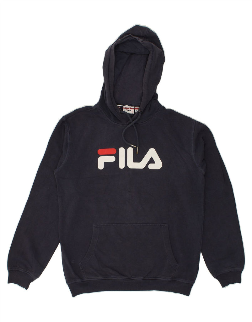 FILA Mens Graphic Hoodie Jumper Small Navy Blue | Vintage Fila | Thrift | Second-Hand Fila | Used Clothing | Messina Hembry 