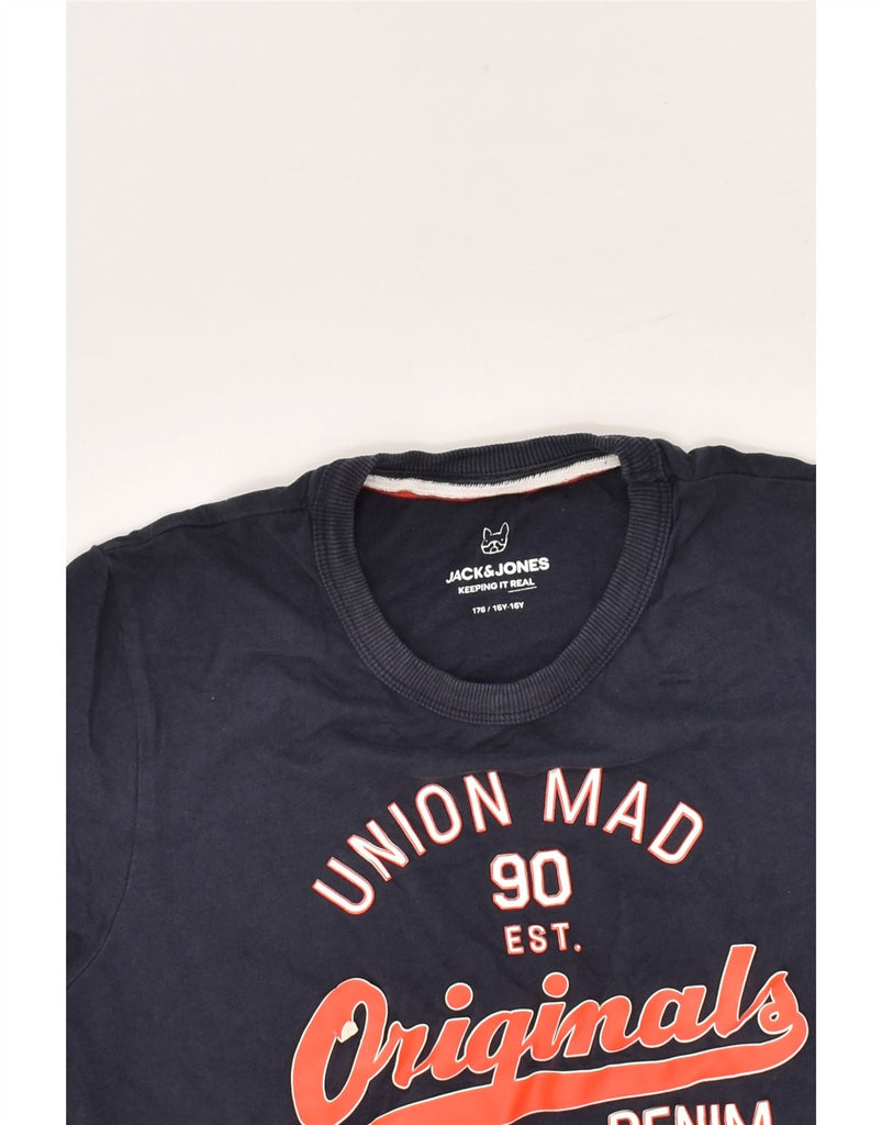 JACK & JONES Boys Real Graphic T-Shirt Top 15-16 Years Navy Blue | Vintage Jack & Jones | Thrift | Second-Hand Jack & Jones | Used Clothing | Messina Hembry 