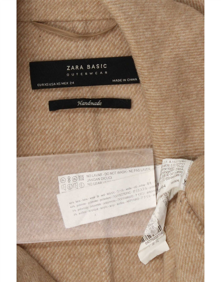 Zara Womens Oversized Overcoat UK 6 XS Beige Wool