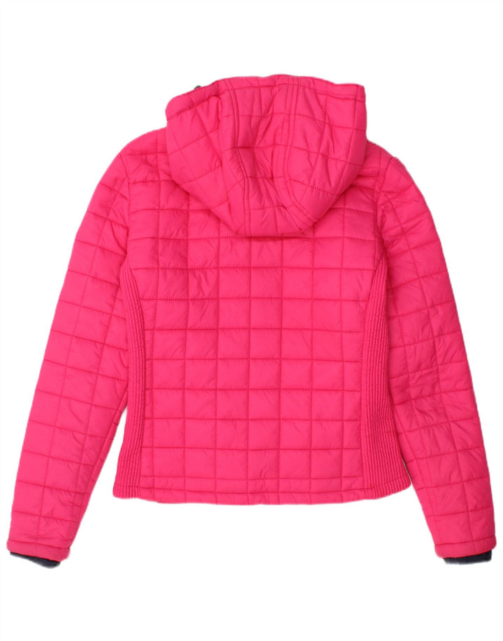 Superdry Womens Hooded Padded Jacket UK 12 Medium Pink Nylon