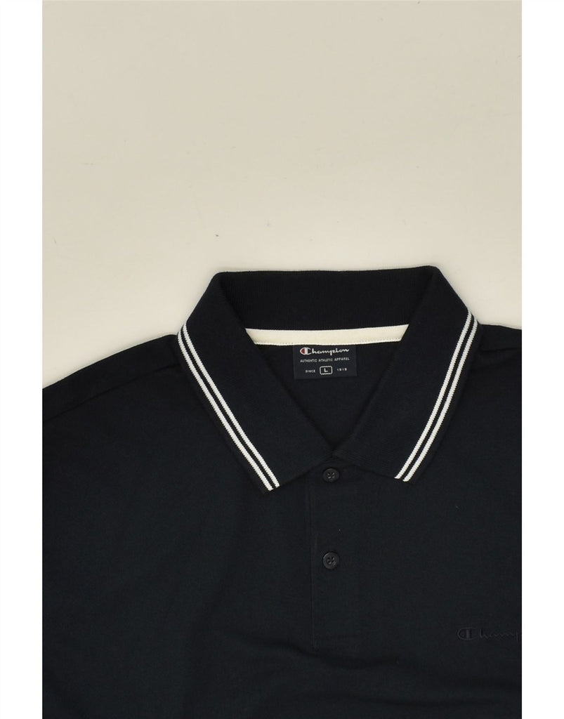 CHAMPION Mens Polo Shirt Large Navy Blue Cotton Vintage Champion and Second-Hand Champion from Messina Hembry 