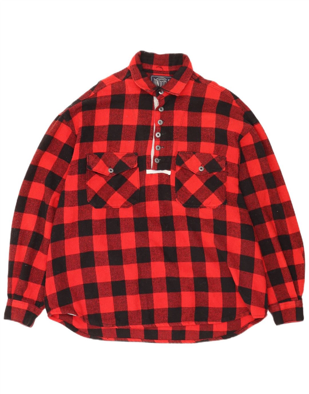 Junior.D Mens Pullover Flannel Shirt XL Red Check Acrylic