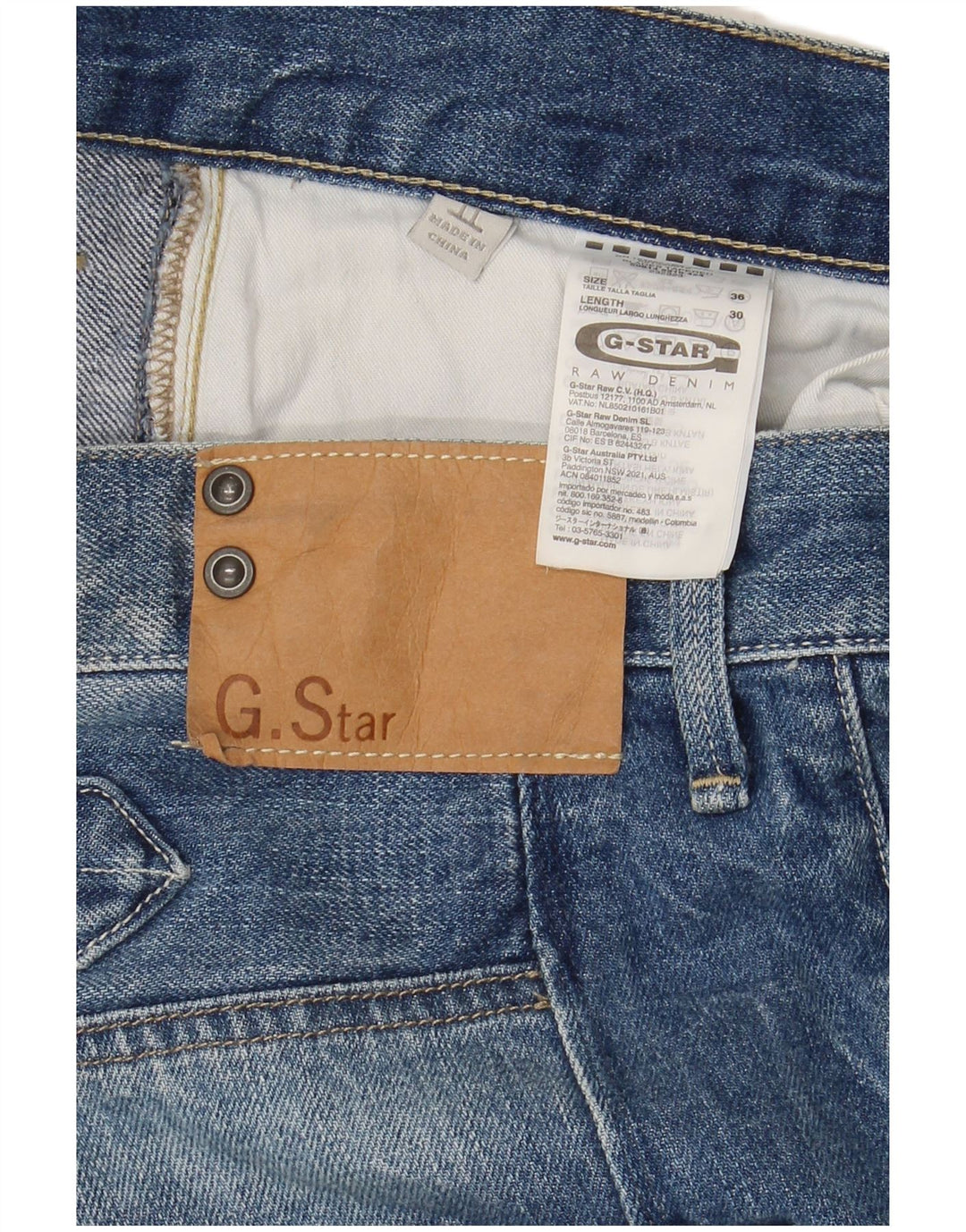 G-STAR Mens Straight Jeans W36 L30  Blue Cotton